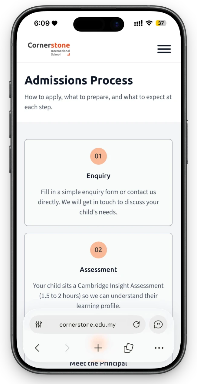 Admissions process on a phone