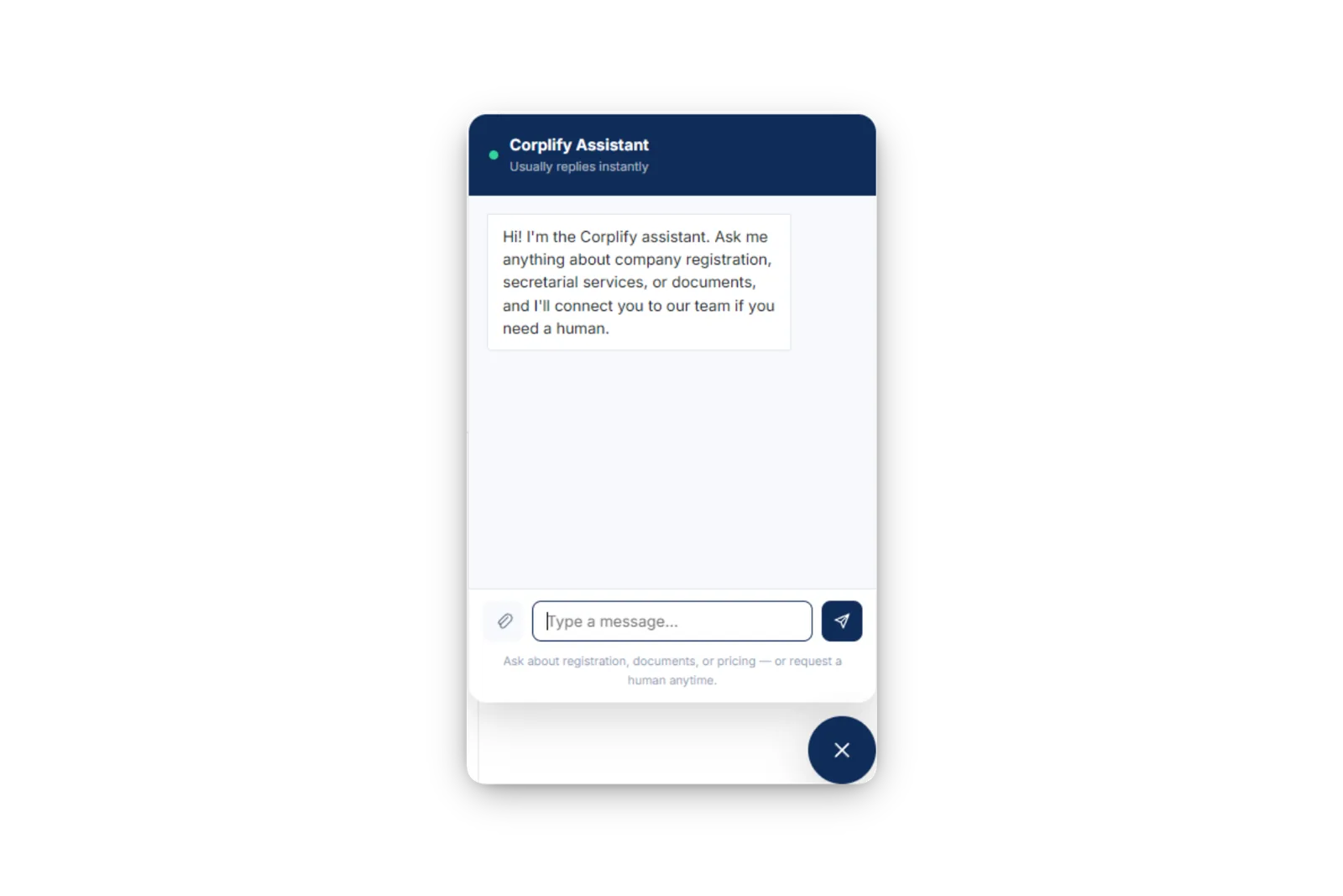 Live chat widget with human escalation